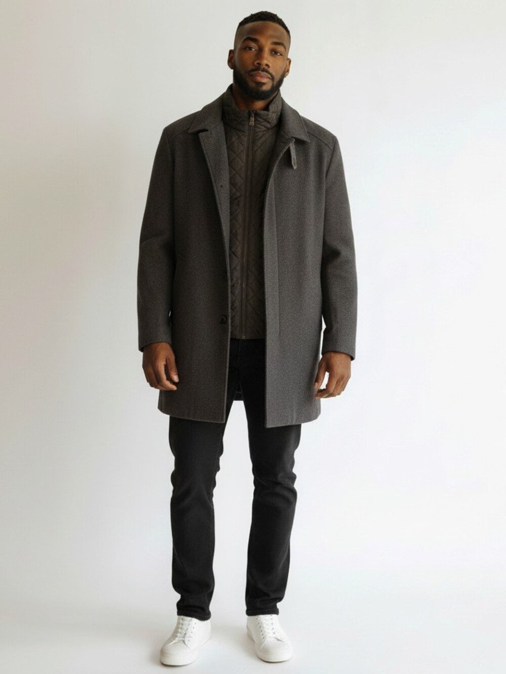 IZOD XXL Wool Blend Charcoal Gray Car Coat Quilted Bib Overcoat